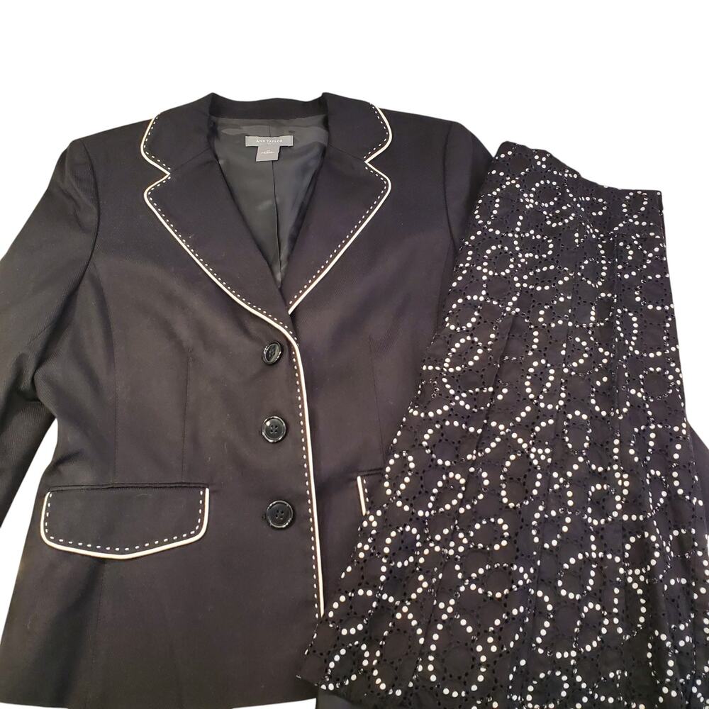 Vintage Womens Suit Ann Taylor Size 12 Womens Black White Piping Y2k 90s